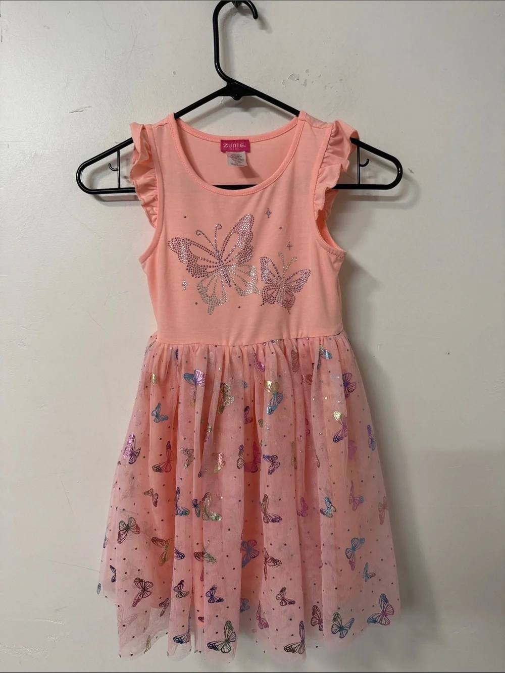 Zunie Peach Pink Butterfly Tulle Dress